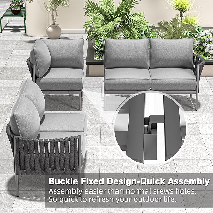 Outdoor Patio Furniture, 6 Pieces Outdoor Sectional L-Shaped Sofa Patio - Image 5
