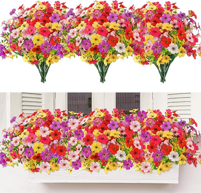 MACTING Artificial Flowers for Outdoors 12 Bundles Faux Outdoor Plants UV by MACTING