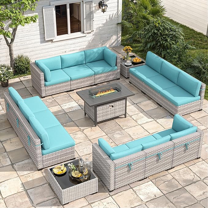 12-Seat Modern Outdoor Wicker Rattan Patio Furniture Set by MASIONBACKYARDS