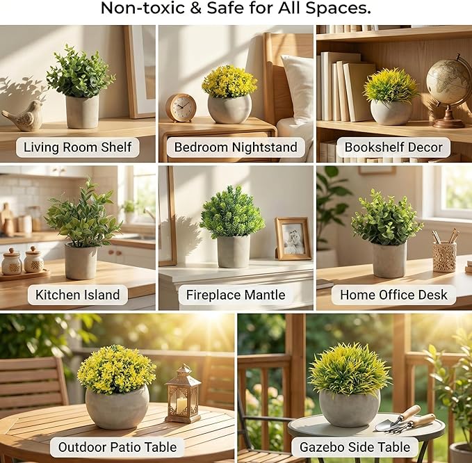 Fake Plants, 5 Pack Artificial Eucalyptus & Greenery in Cement Pots - Image 2