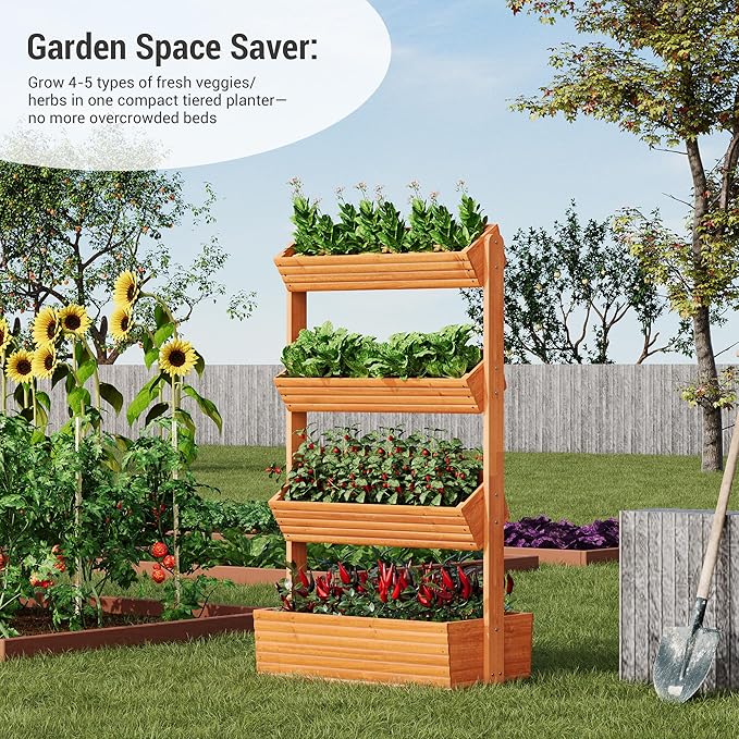 Vertical Wooden Raised Garden Bed Planters Wood Planter Kit Plant Stand Flower - Image 2