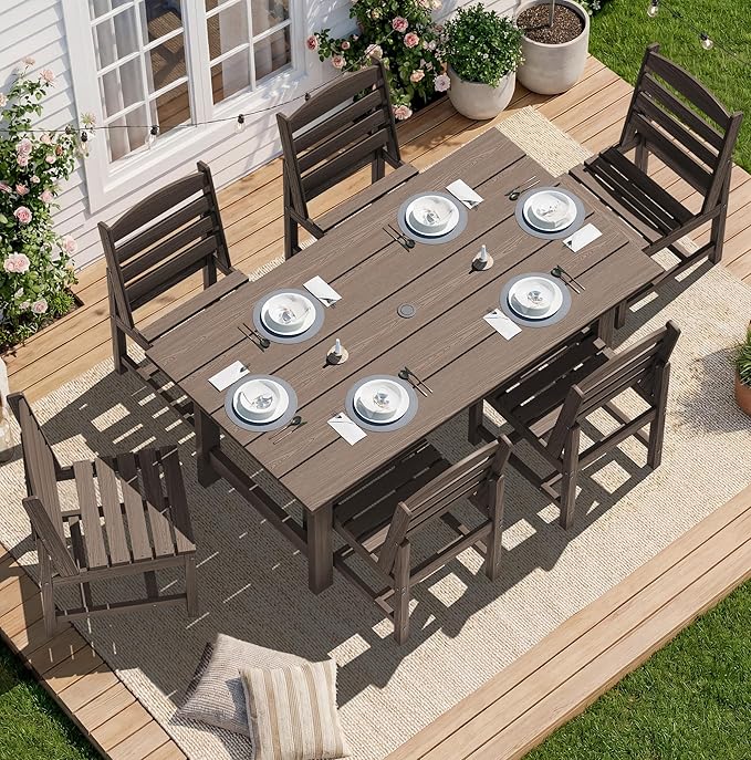 SERWALL Patio Dining Sets for 6 Person, HDPE Dining Set by SERWALL