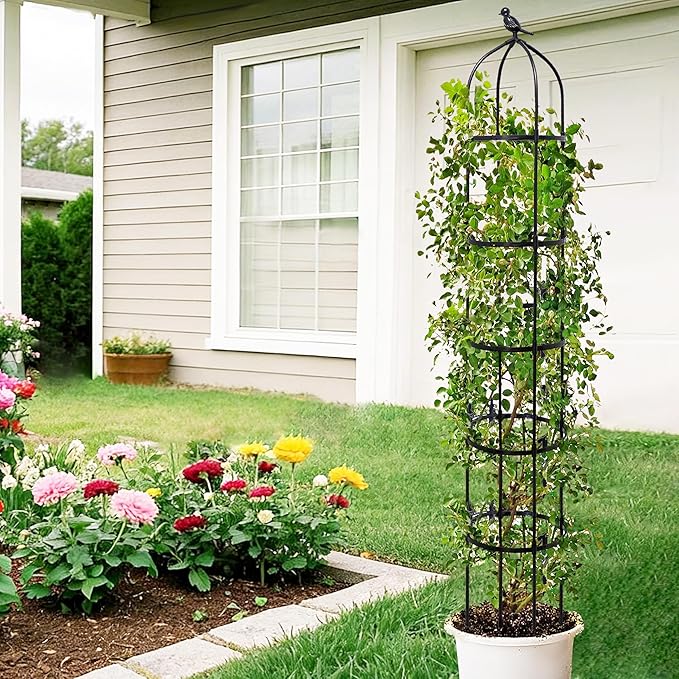 6.7FT Garden Obelisk Trellis for Climbing Plants, Adjustable 5-Tier Metal Plant - Image 7