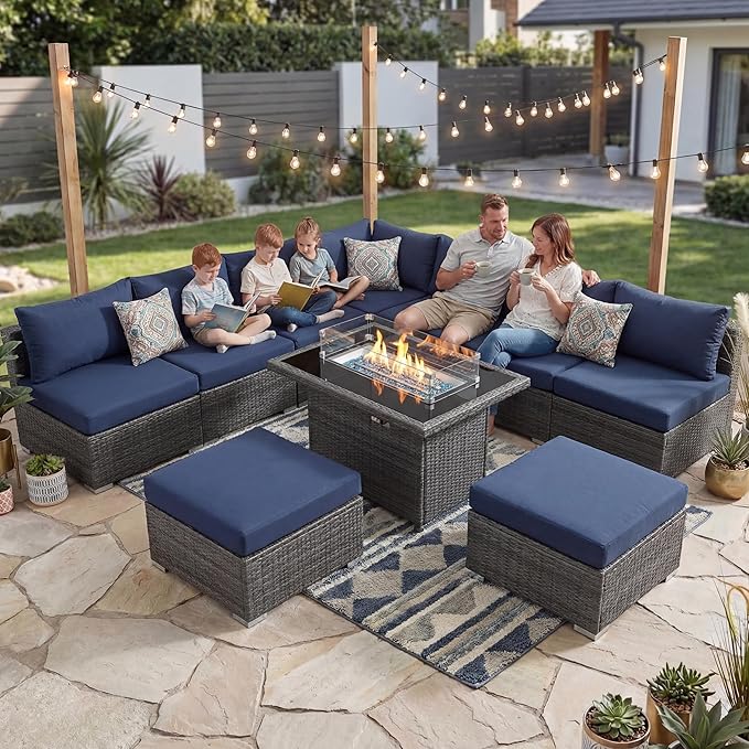 NICESOUL 10 Piece L-Shaped Outdoor Furniture Conversation by NICESOUL