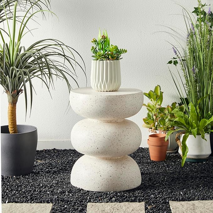 Glitzhome Outdoor Side Table Set of 2, Heavy Duty Indoor Outdoor Round Planter - Image 4