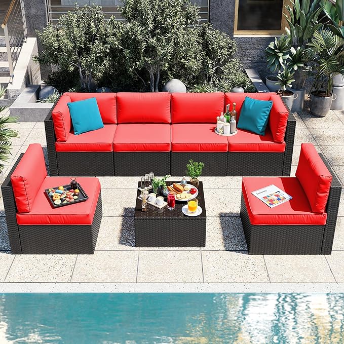 Vongrasig 7 Pieces Patio Furniture Sets, Outdoor All-Weather Wicker Patio by Vongrasig