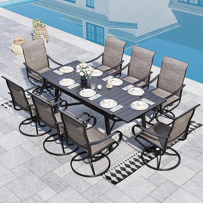 Sophia & William 9-Piece Patio Dining Set – 8 Swivel Chairs by SophiaWilliam