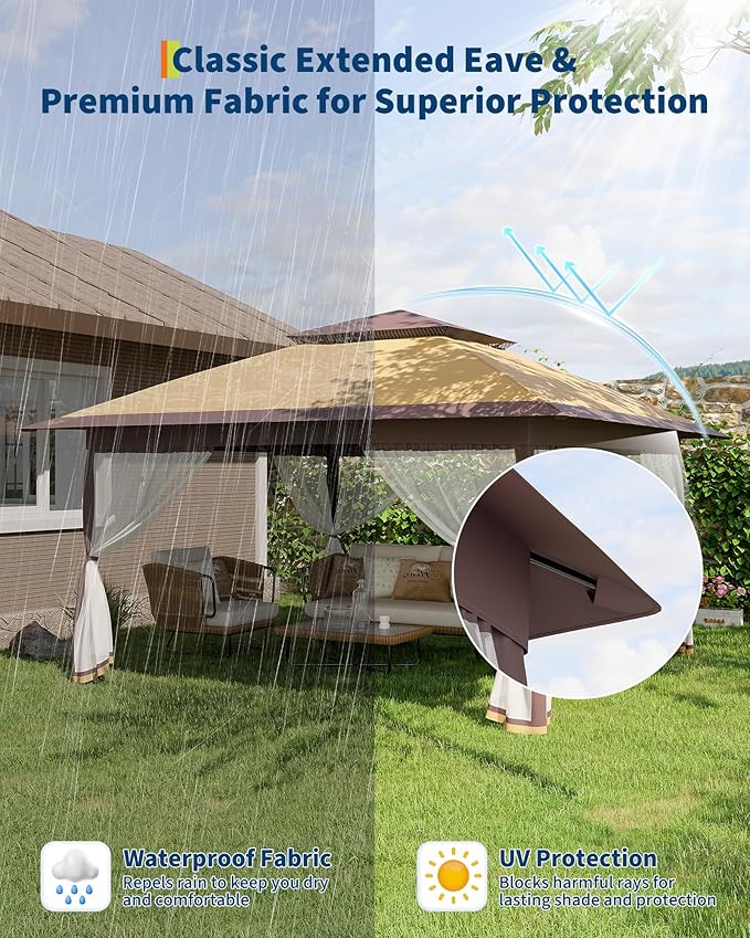 Canopy Tent 13x13 ft, Pop Up Gazebo One-Push Setup - Image 7