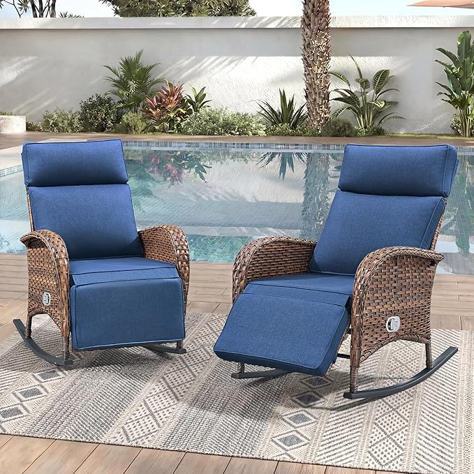 Zero Gravity Patio Rocking Wicker Recliner Chairs Set of 2- Wicker Outdoor by JelwalyPatioFurnitureSet