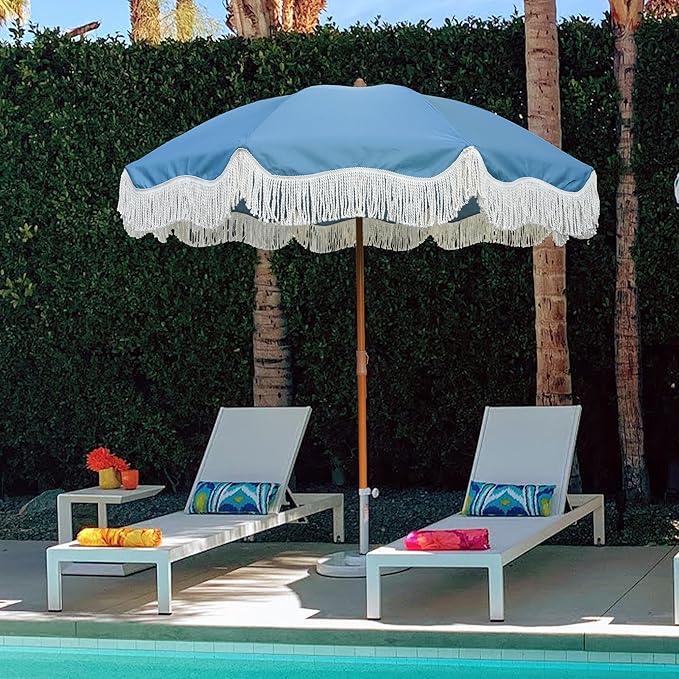 AMMSUN Boho Fringe Umbrella Outdoor Patio, 6.5ft UPF50+ Picnic Umbrella - Image 5