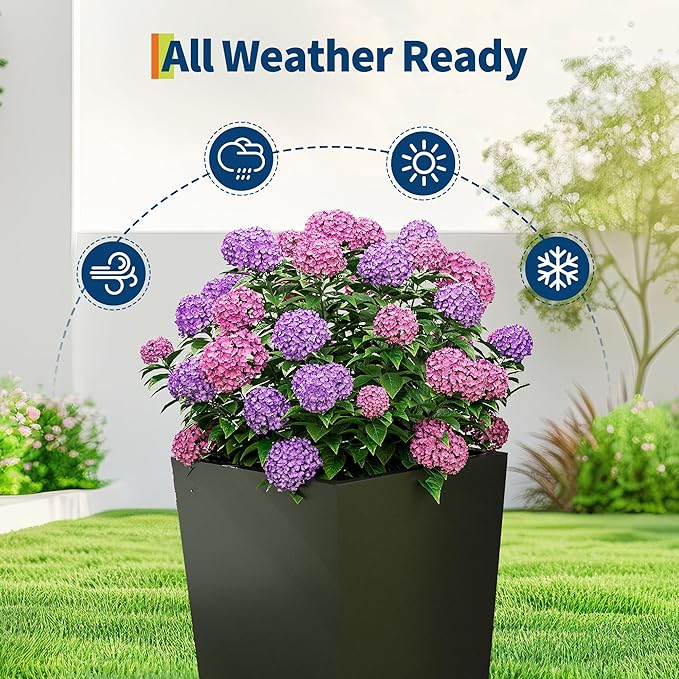 Garvee 30" Tall Planters Set of 2, Outdoor＆Indoor Black Planter Pots, High - Image 3