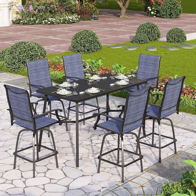 PHI VILLA Outdoor Bar Set, 7 Piece Patio Dining Table and Swivel Bar Stools by PHIVILLAThepioneerofcomfortablehouseholdsupplies