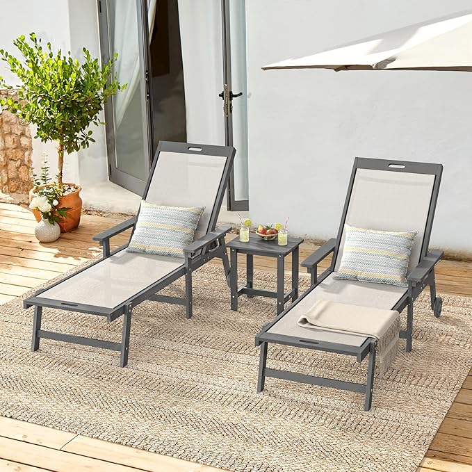 LUE BONA Chaise Lounge Chair Outdoor Set of 2, HDPS and HDPE Wicker Chaise - Image 2