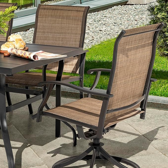 NUU GARDEN 7 Pieces Outdoor Dining Sets, Textilene Swivel Patio Table and - Image 5