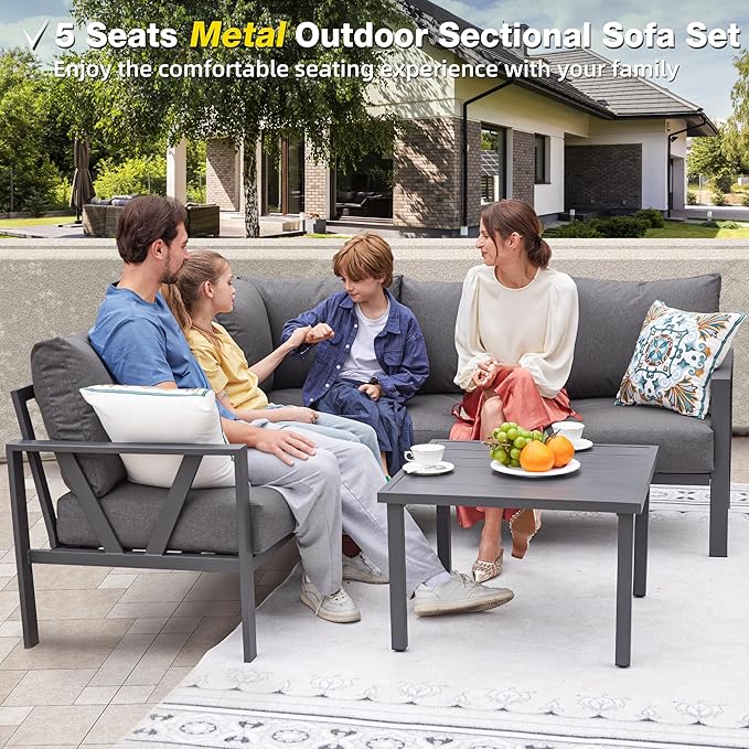Patio Furniture Set, 6 Pieces Outdoor Couch Sectional, L Shaped Patio Sofa - Image 7