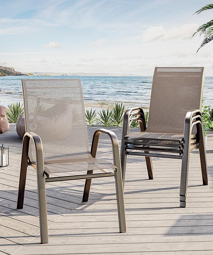 Outdoor Stackable Dining Chairs Set of 4, High-Back Patio Stacking Chairs by Unknown