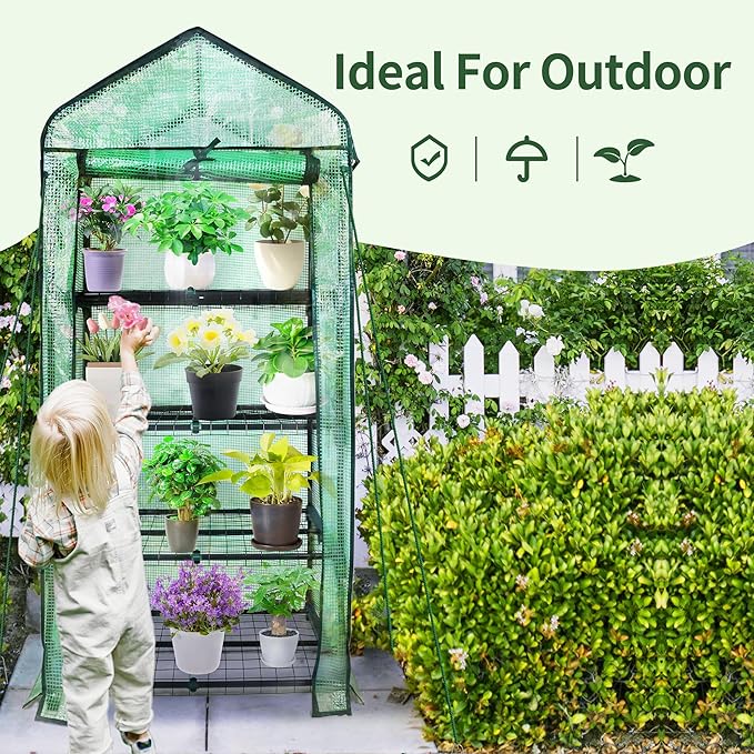 4 Tier Mini Greenhouse for Outdoor Indoor, Double-Layer Roof, Heavy Duty Small - Image 2