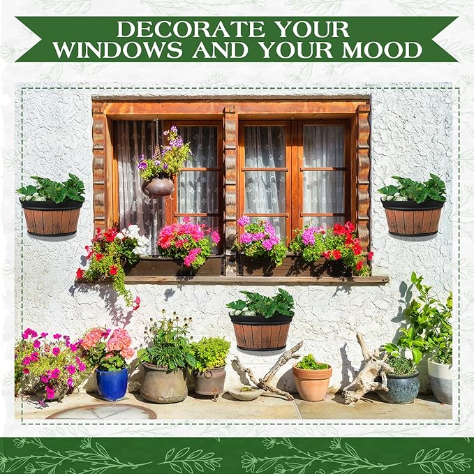 Layhit 6 Pcs Wall Hanging Planters Outdoor Pot Planter Wine Barrel Planter - Image 4