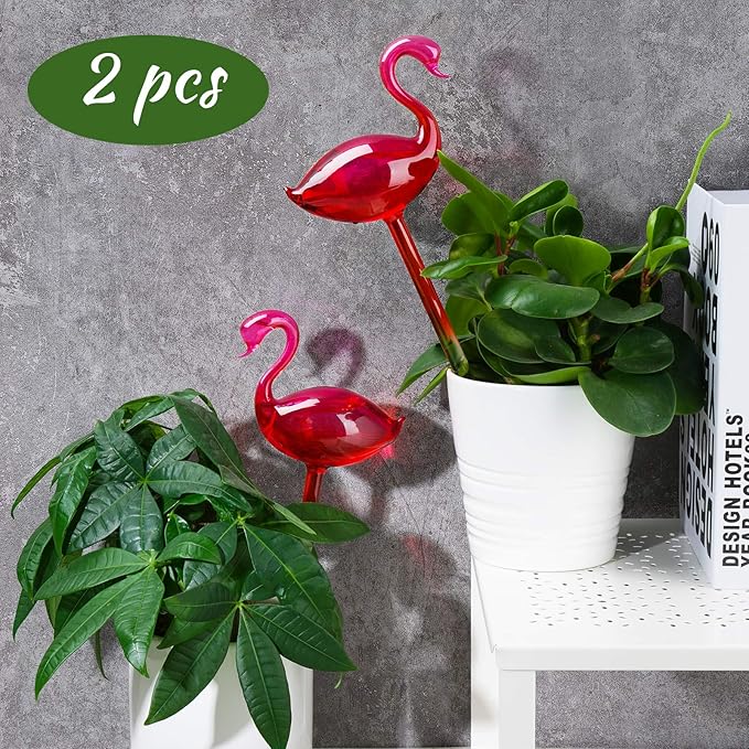Self-Watering Glass Globes 2PCS Flamingo Gradient Hot Pink 10" Long Hand Blown - Image 7
