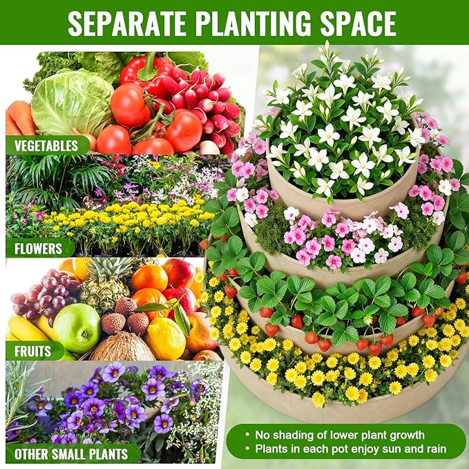 4 Pcs Plant Grow Bags 4 Tiered Strawberry Planter Tower Fabric Raised Garden - Image 3