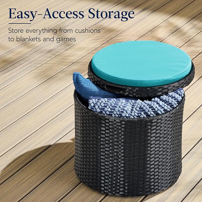 Best Choice Products Round Wicker Ottoman, Additional Seating, Side Table - Image 3