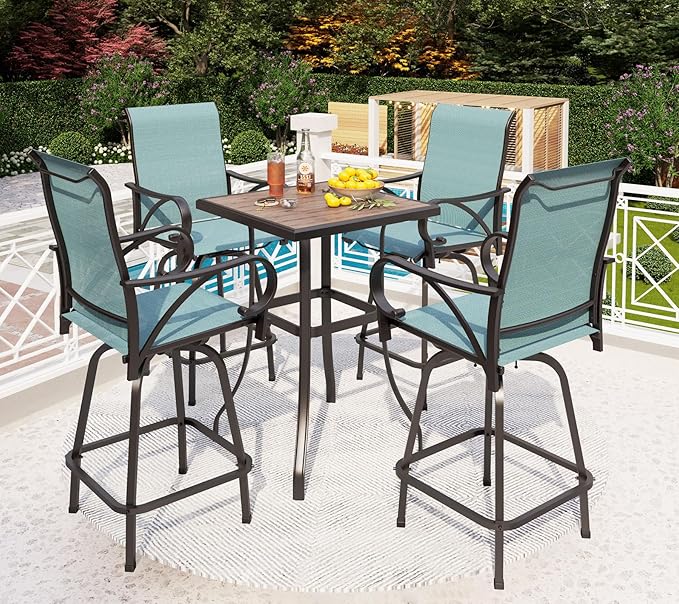 PHI VILLA 5 Piece Outdoor Bar Set, High Top Patio Bistro Bar Table and 4 by PHIVILLAThepioneerofcomfortablehouseholdsupplies