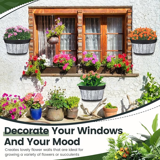 Layhit 6 Pcs Wall Hanging Planters Outdoor Pot Planter Wine Barrel Planter - Image 4