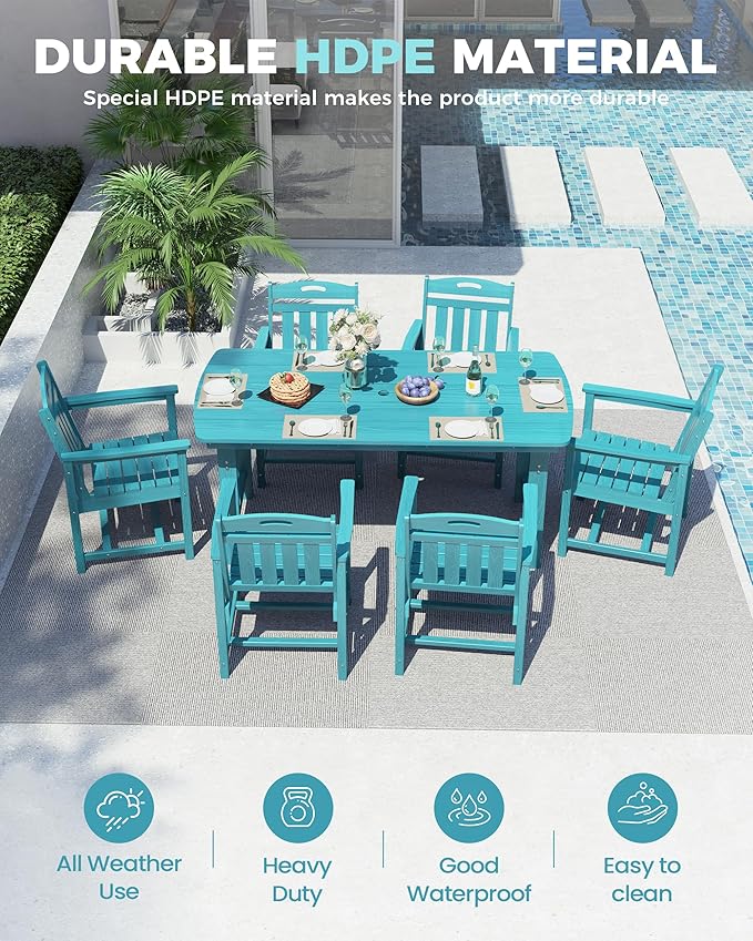 Ciokea HDPE Outdoor Patio Dining Chairs Set of 2, All-Weather Porch Chair - Image 2