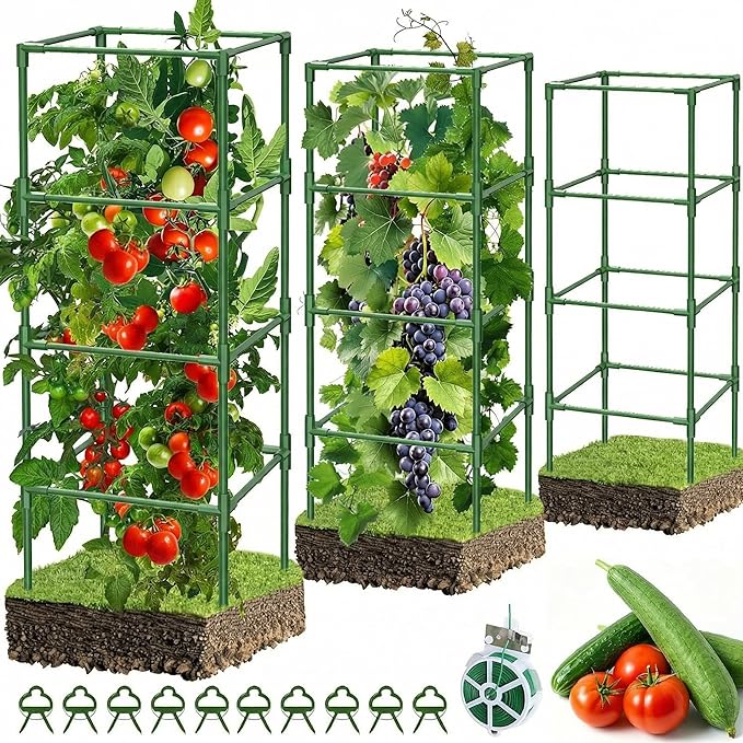 3 Pack Square Tomato Cages for Garden, 42 Inches Heavy Duty Metal Tomatoes by Unknown