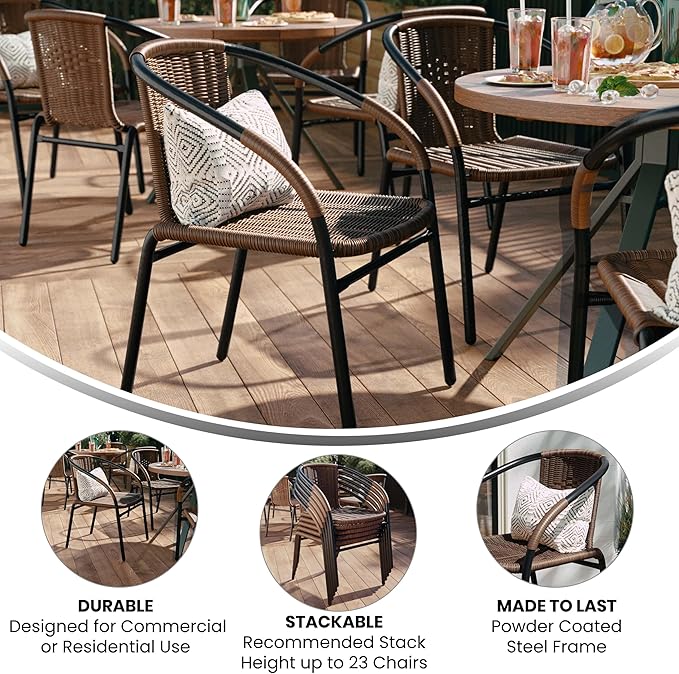 EMMA + OLIVER Set of 2 Modern Rattan Indoor/Outdoor Stack Chairs, Stacking - Image 5