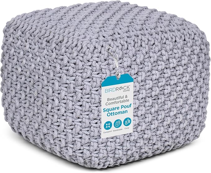 BIRDROCK HOME Square Pouf Ottoman | Cotton Braided Foot Stool by BIRDROCKHOME