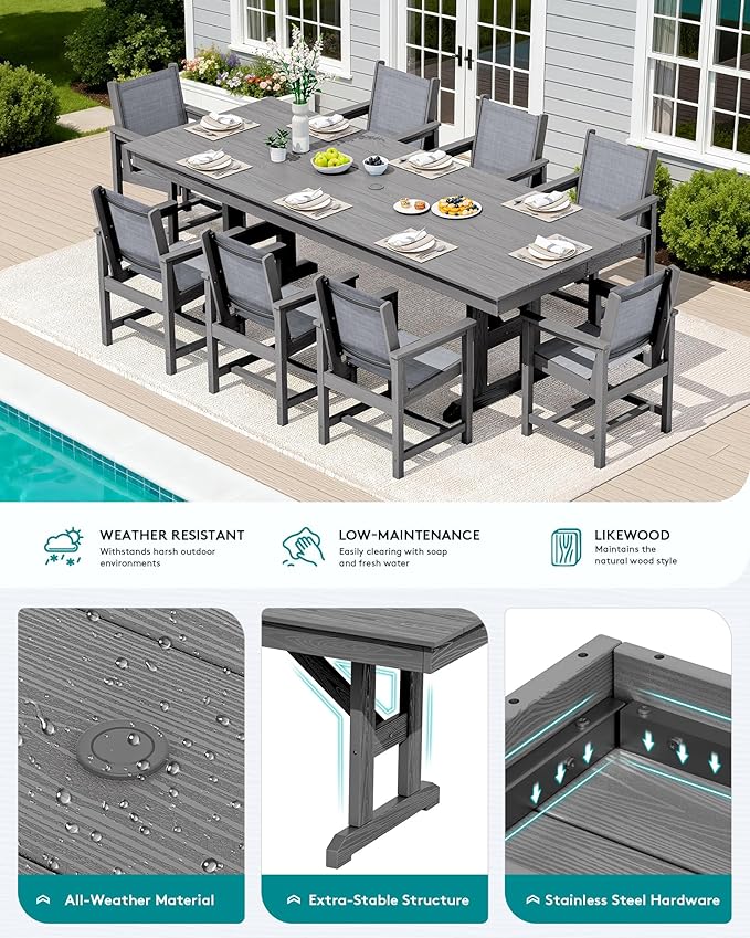 SERWALL 9 Piece Outdoor Dining Set - Image 4