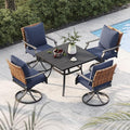 Grand patio 5-Piece Outdoor Dining Set, 4 Leather-Look Wicker Swivel Blue Patio by GrandPatio