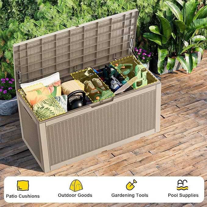 120 Gallon Waterproof Outdoor Storage Box, Resin Deck Box, Lockable Outside - Image 5