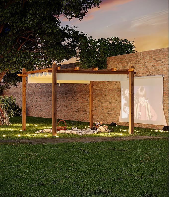 GarveeLife 10 x 13 ft Wood-Grain Aluminum Pergola Outdoor Pergola - Image 7