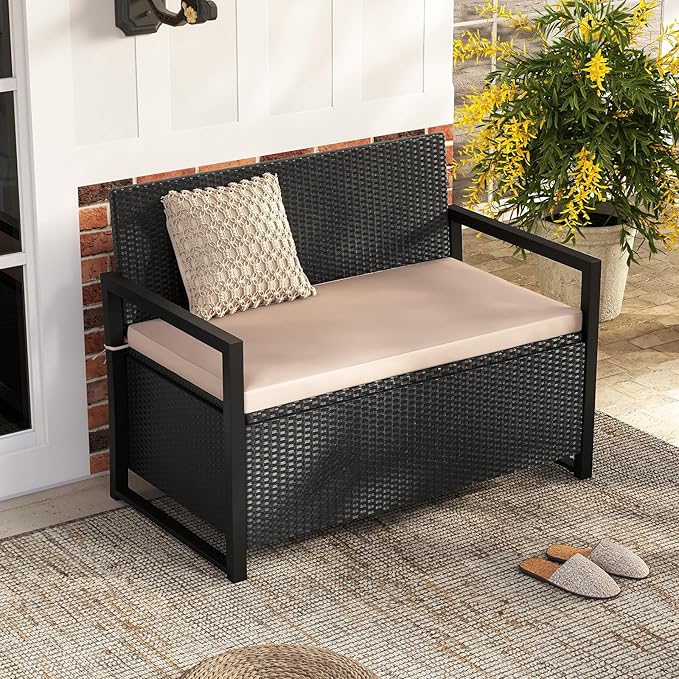 RELAX4LIFE Wicker Outdoor Bench - Image 9