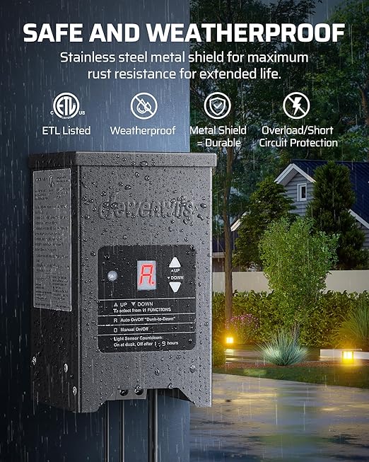 DEWENWILS 200W Weatherproof Low Voltage Landscape Lighting Transformer - Image 6