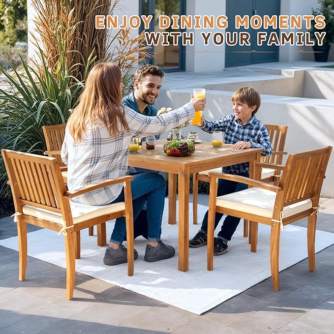 Greesum 5 Piece Patio Dining Set Outdoor Solid Wood Furniture - Image 4