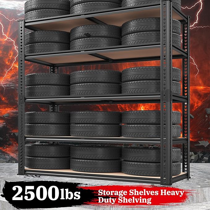 REIBII 40" W Garage Shelving 2500LBS Storage Shelves 72" H Metal Shelving 5 - Image 4
