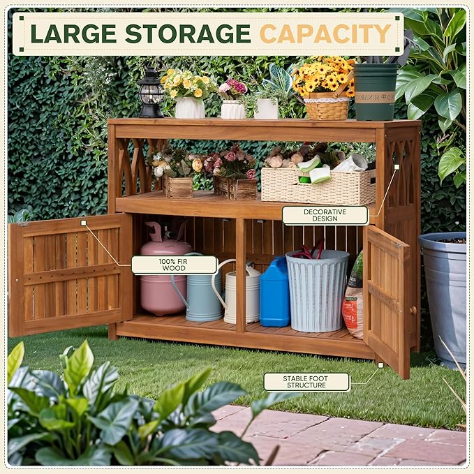 Greesum 2-Tier Outdoor Storage Cabinet in Acacia Wood, - Image 6