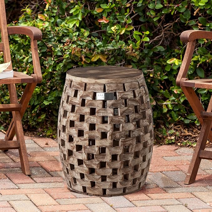 Balkene Home 62419 Maya Oval Rustic Garden Stool Wood Outdoor Seating & End - Image 2