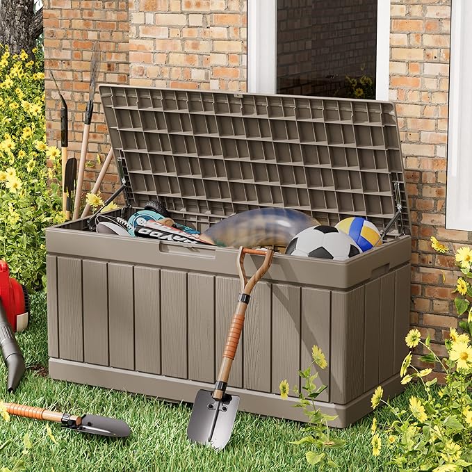 Greesum 82 Gallon Resin Deck Box All Weather Large Outdoor Storage - Image 2