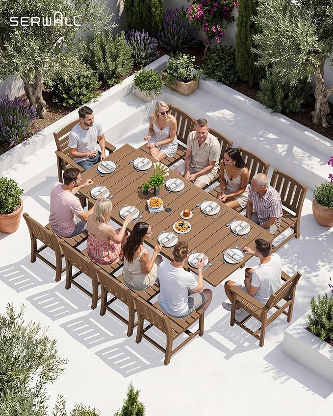 SERWALL 11-Piece Outdoor Dining Set, All Weather HDPE Outdoor Furniture Set - Image 2
