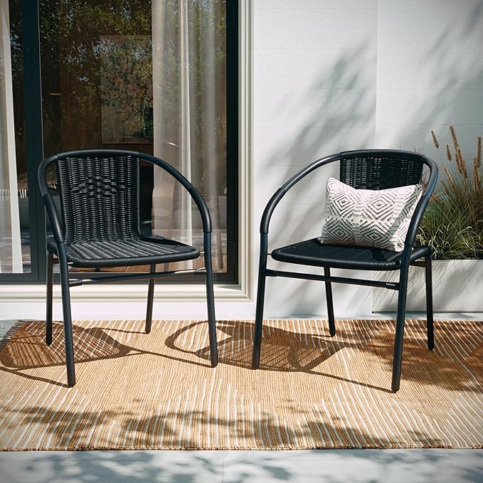 EMMA + OLIVER Set of 2 Modern Rattan Indoor/Outdoor Stack Chairs, Stacking - Image 8