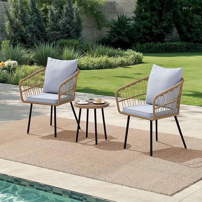 DWVO 3 Piece Patio Bistro Set, Patio Furniture Set Outdoor Wicker Bistro Rattan - Image 7