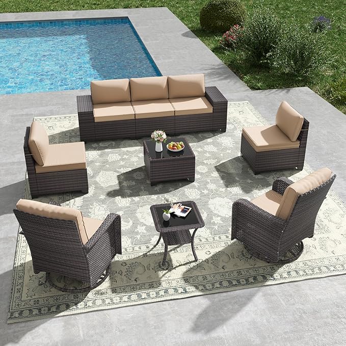 Kullavik 9 Pieces Outdoor Patio Furniture Set, PE Wicker Rattan Sectional Sofa by KULLAVIK