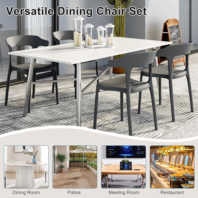 VECELO 4 Pack Plastic Stacking Chairs, Stackable Dining Chairs - Image 7