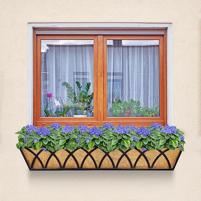 6pcs 30 Inch Window Deck with Coco Liner, Metal Hanging Flower Planter Window - Image 6