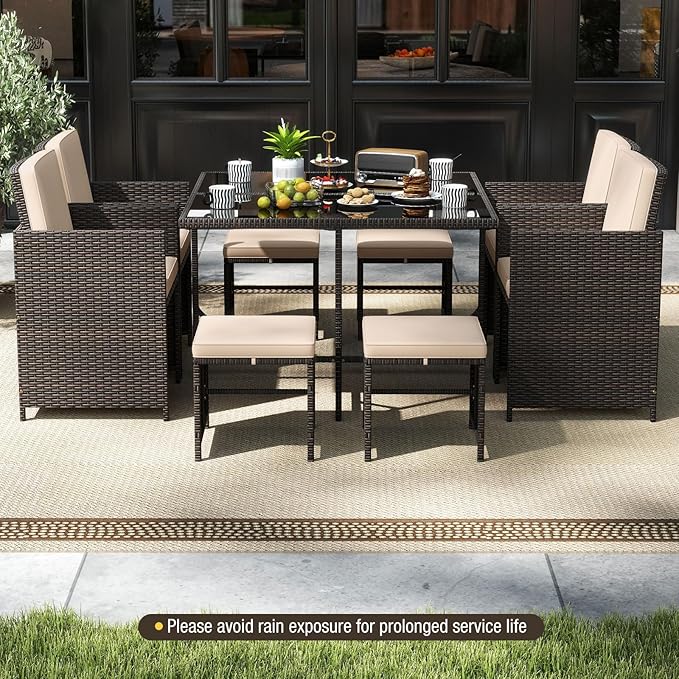 Tangkula 9 Piece Patio Dining Set, Rattan Chairs - Image 3