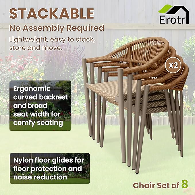 8 Pcs Stackable Patio Dining Chairs, Aluminum Rattan Outdoor Dining Chair - Image 5